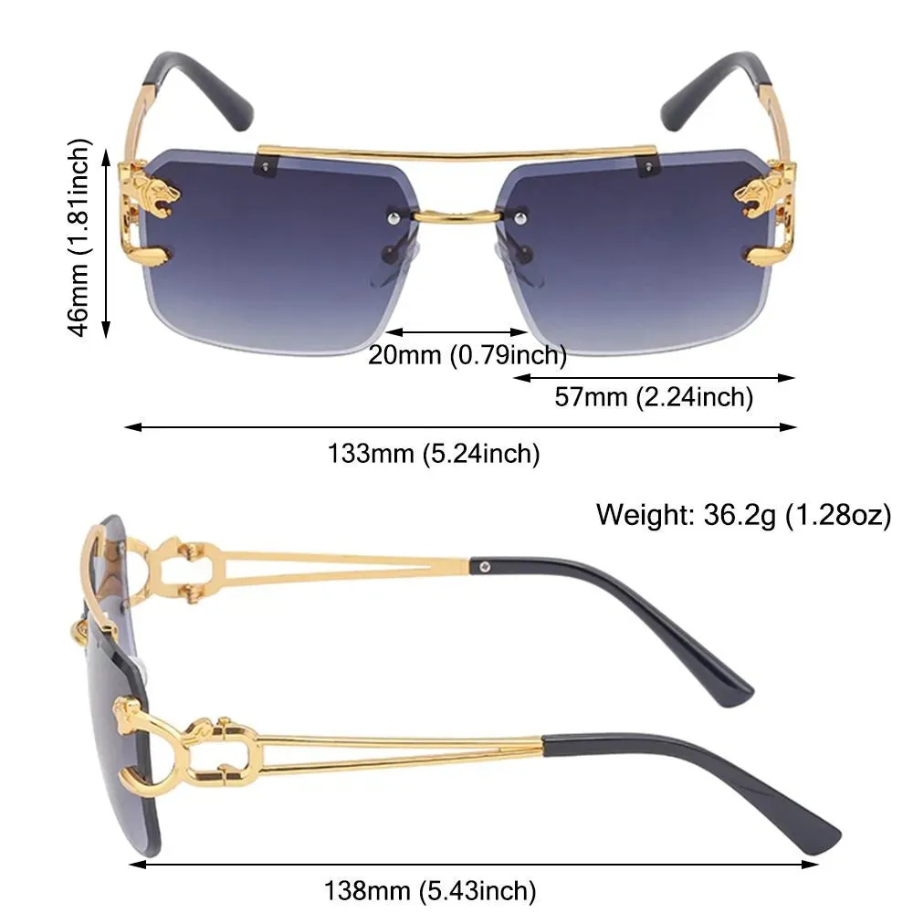 Retro Cheetah Decoration Rimless Sunglasses for Women Men Metal Steampunk Sun Glasses Frameless Fashion Shades UV400 Eyewear