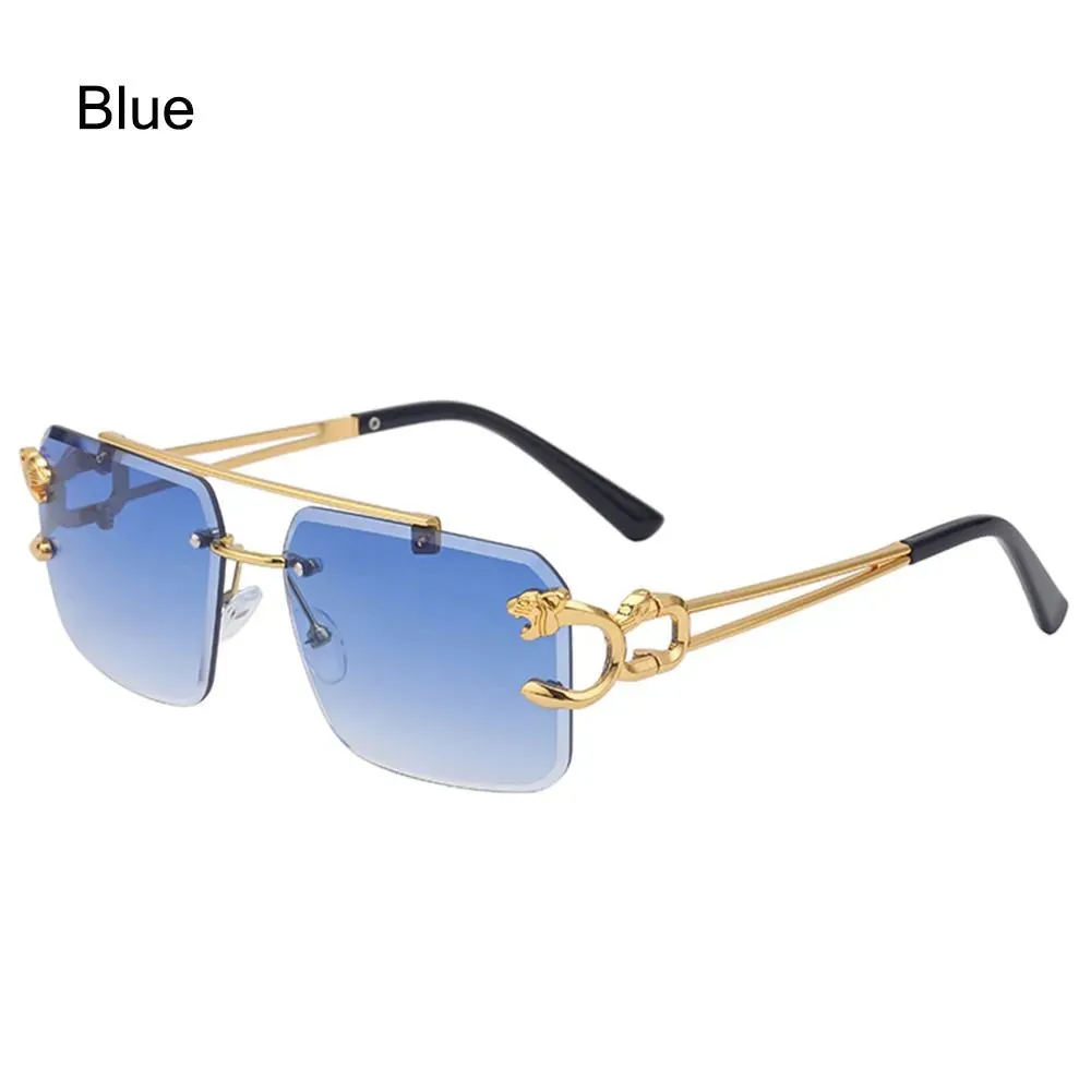 Retro Cheetah Decoration Rimless Sunglasses for Women Men Metal Steampunk Sun Glasses Frameless Fashion Shades UV400 Eyewear