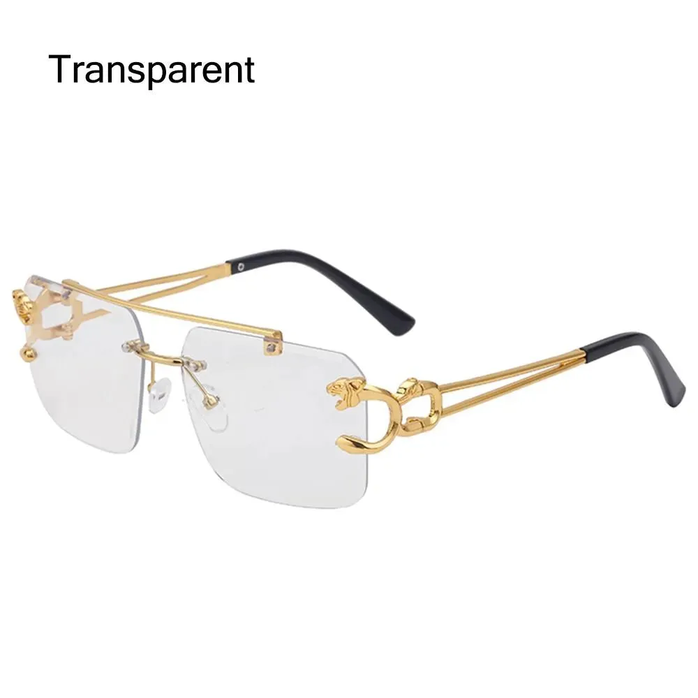 Retro Cheetah Decoration Rimless Sunglasses for Women Men Metal Steampunk Sun Glasses Frameless Fashion Shades UV400 Eyewear