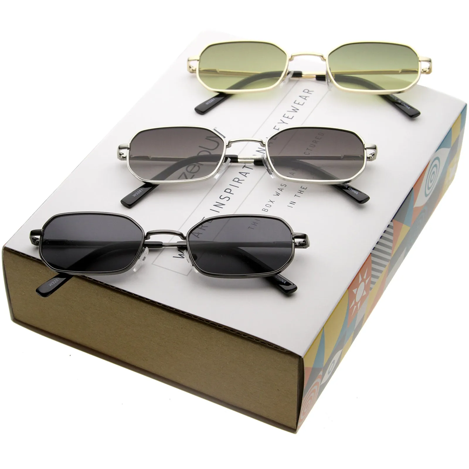 Retro Unisex Small Rectangle Metal Sunglasses C720 [Promo Box]