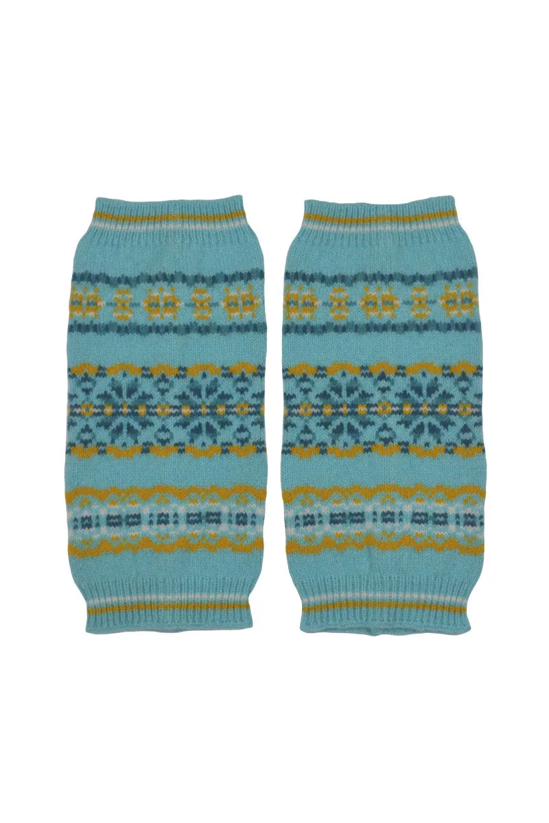 Scalloway Fair isle wrist warmer fingerless gloves - Aqua