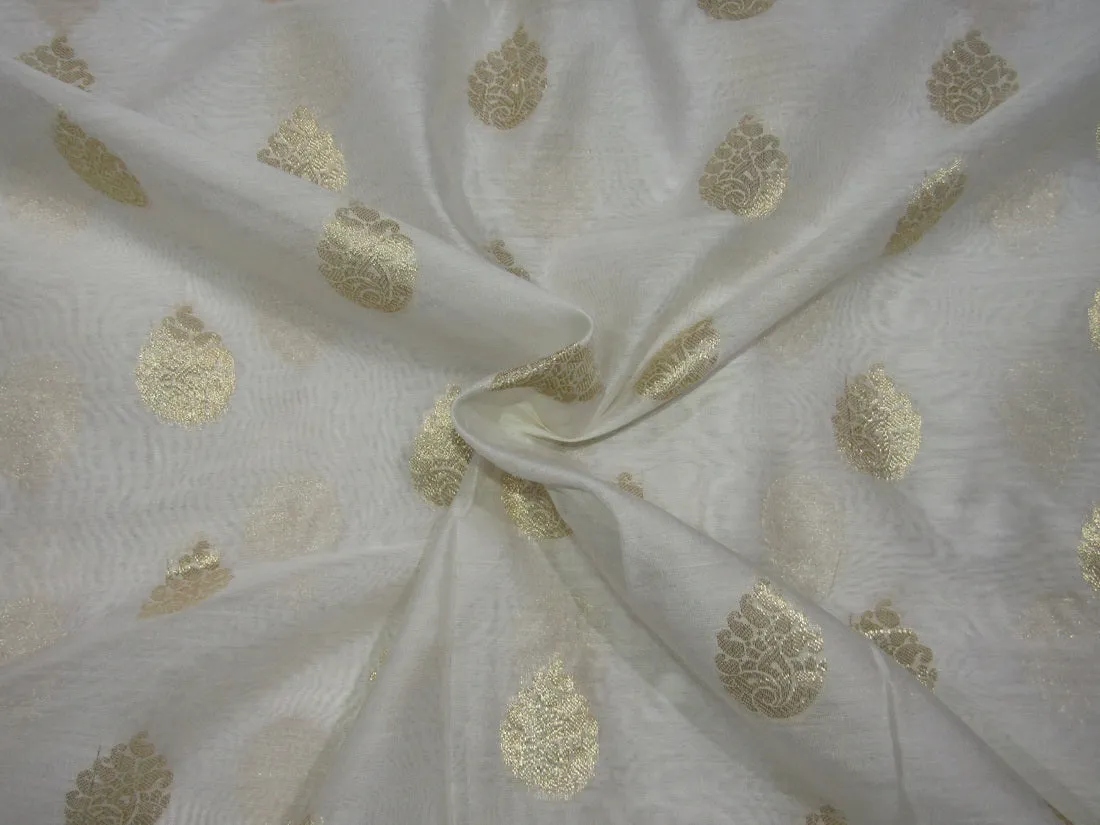 Silk Cotton Chanderi Fabric Natural ivory x metallic gold 44&quot; wide by the yard [10980]