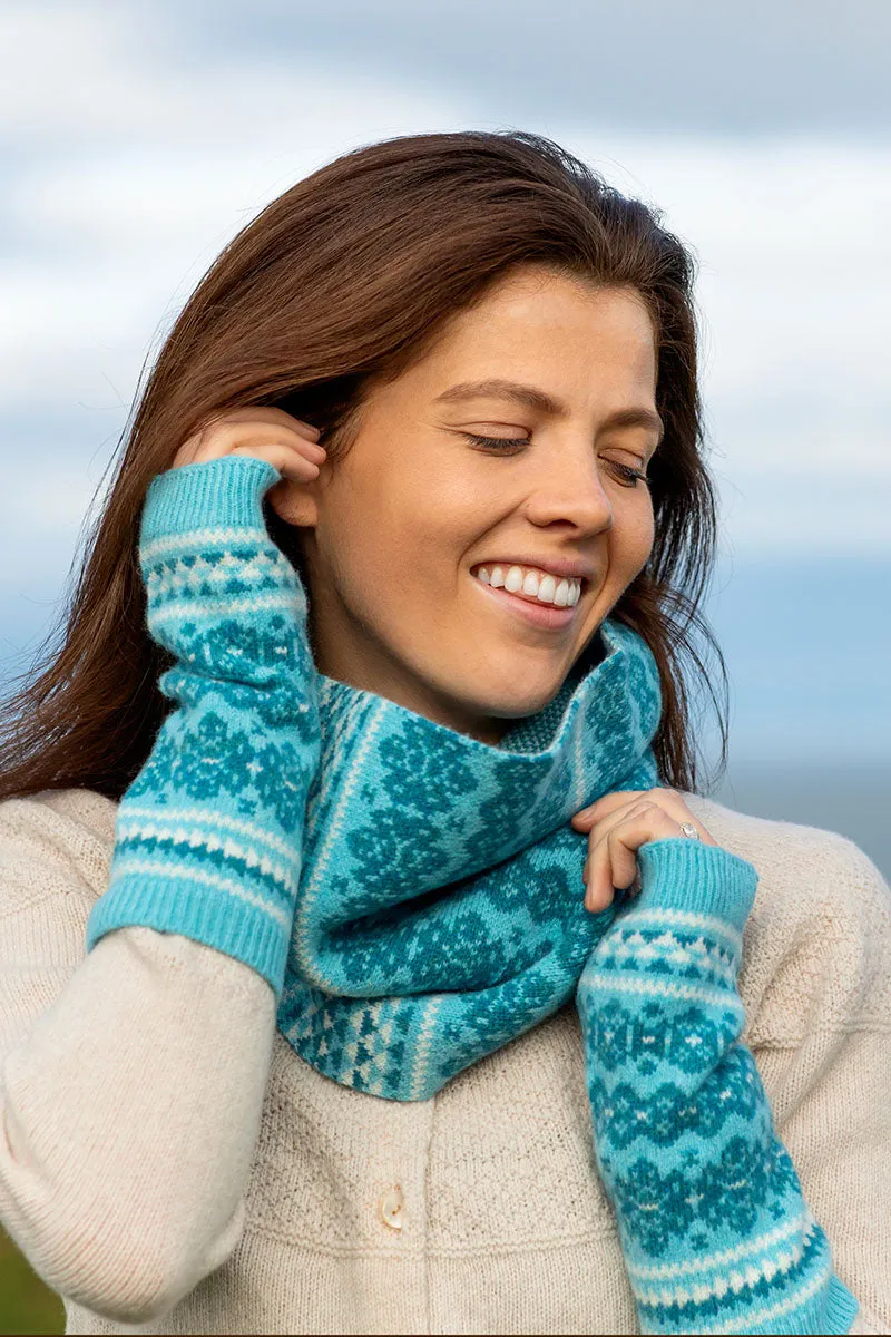 Stockbridge Fair isle Wrist Warmer Fingerless Gloves - Aqua