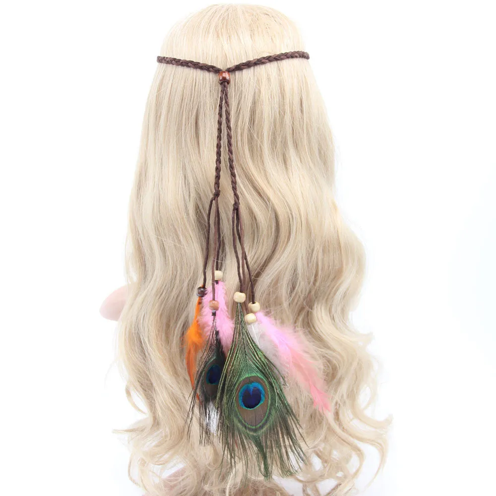 Stylish Bohemian Peacock Feather Headband Hair Rope