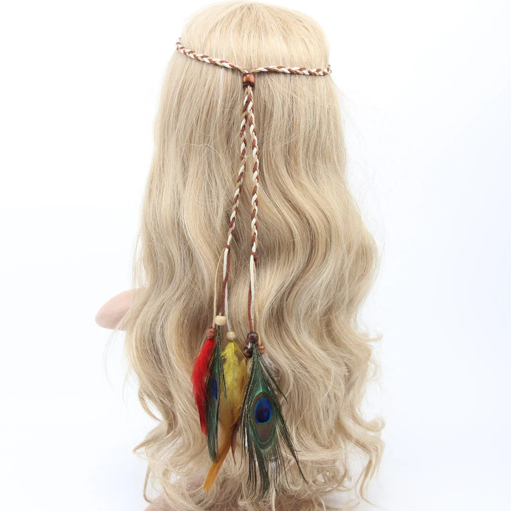 Stylish Bohemian Peacock Feather Headband Hair Rope