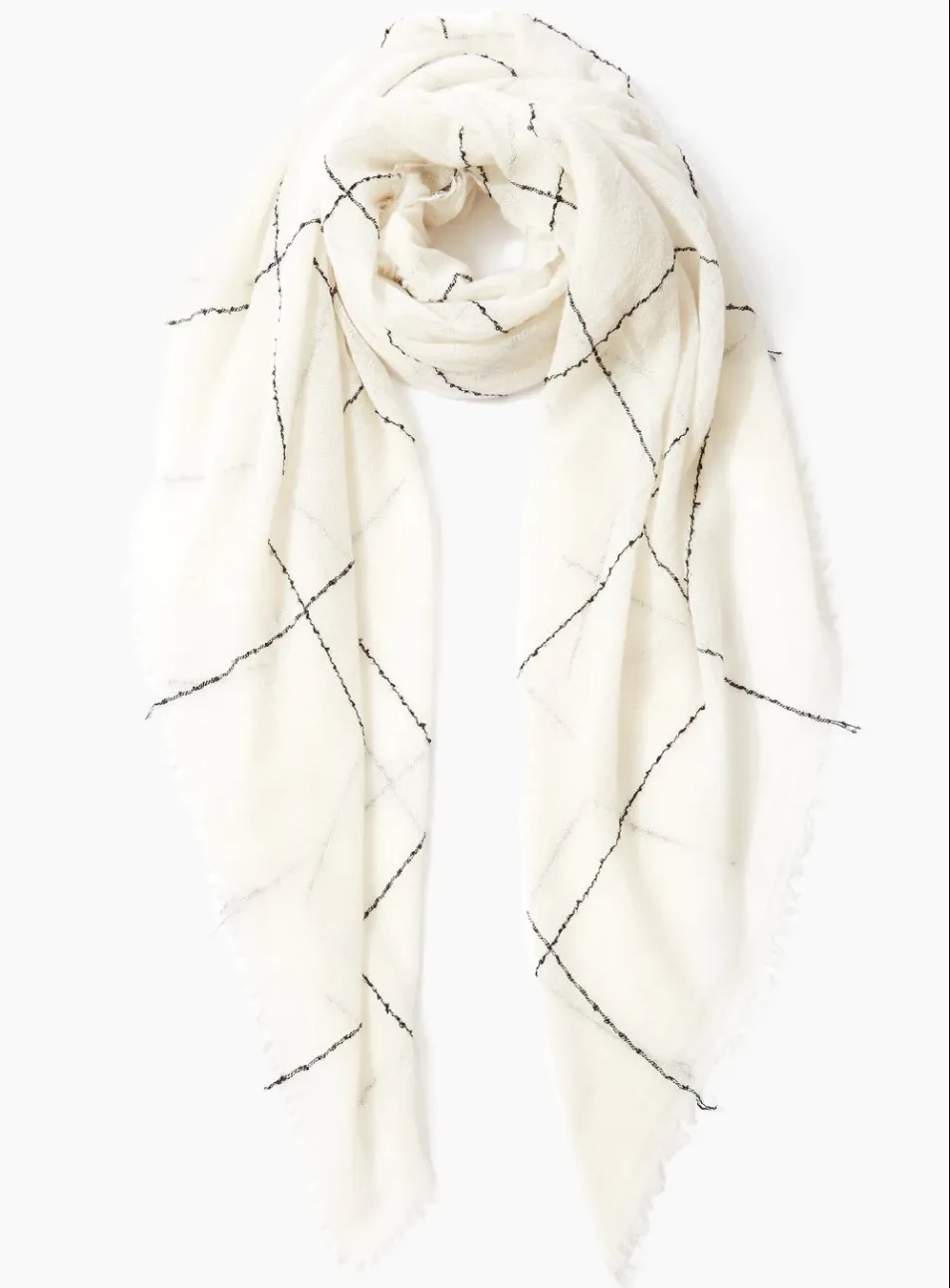 Windowpane Cashmere Scarf in Eggshell