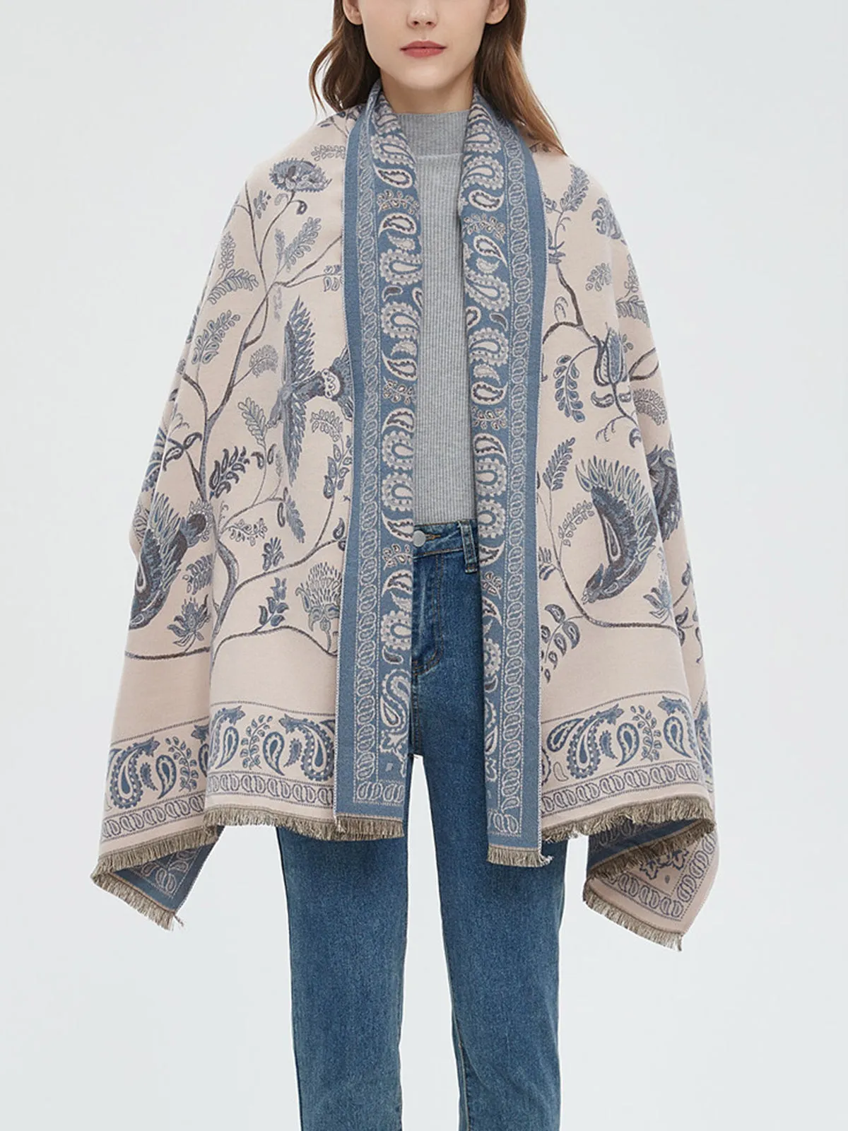 Winter Warm Toile Trendy De Jouy Tassel Scarf