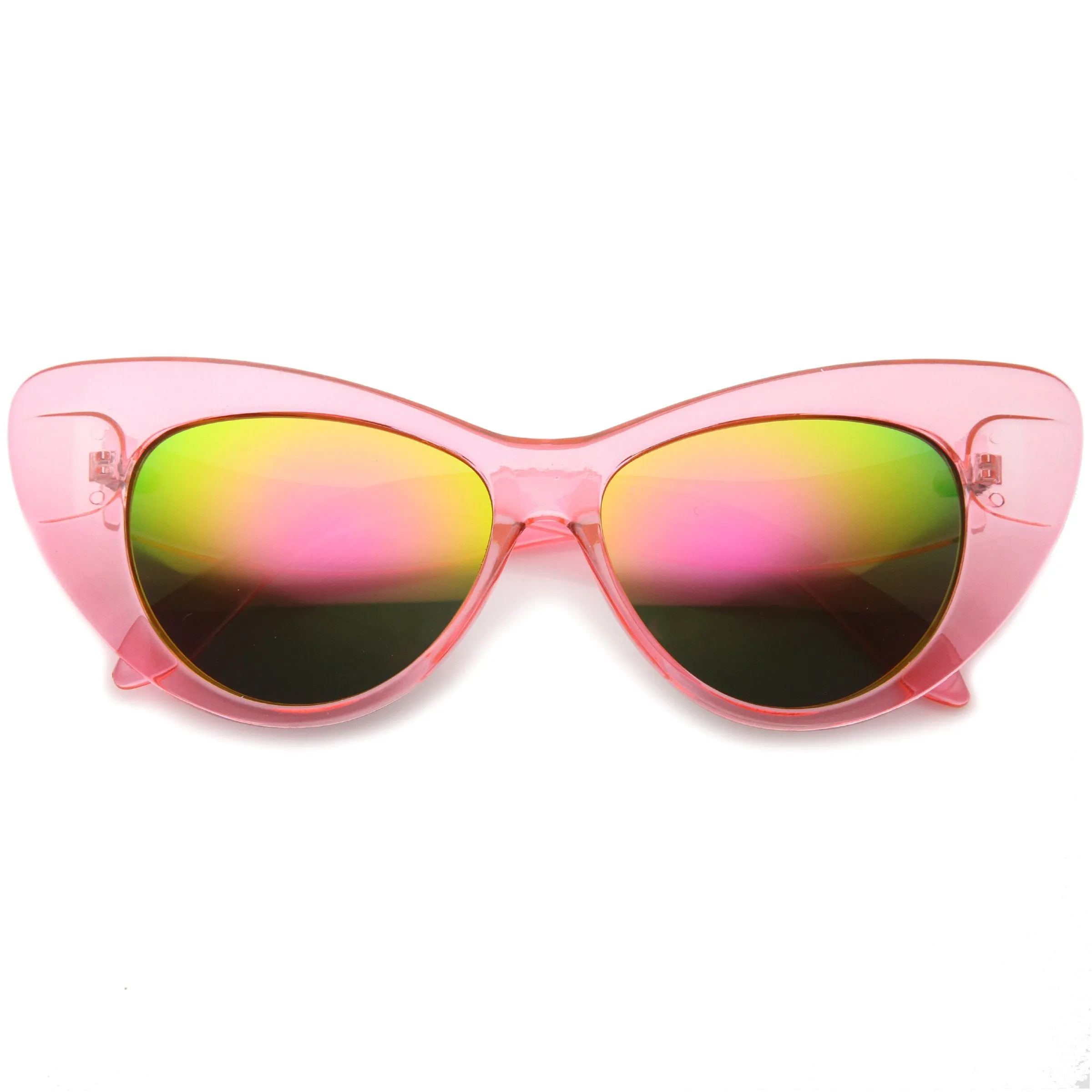 Women's Colorful Rounded Cat Eye Mirrored Lens Sunglasses A077