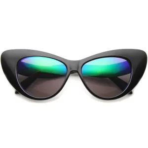 Women's Colorful Rounded Cat Eye Mirrored Lens Sunglasses A077