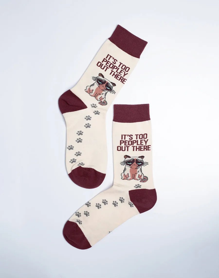 Women's Too Peopley Out There Funny Cat Crew Socks