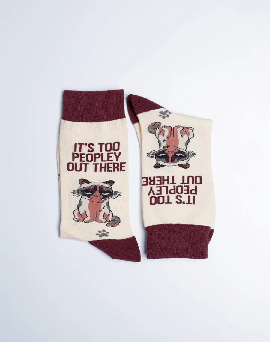 Women's Too Peopley Out There Funny Cat Crew Socks