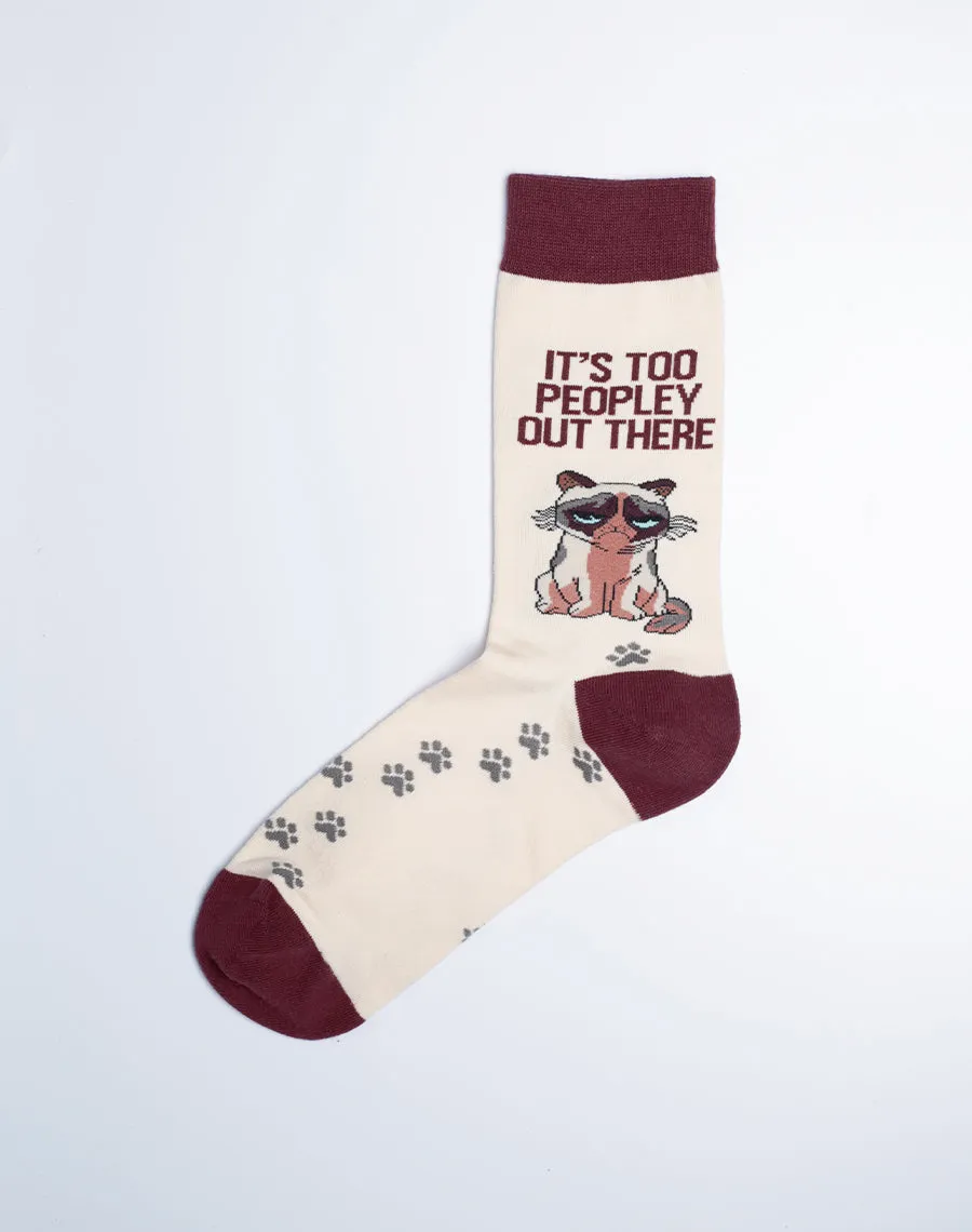 Women's Too Peopley Out There Funny Cat Crew Socks