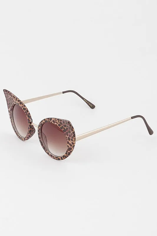 Yvonne Round Animal Print Cat Eye Sunglasses