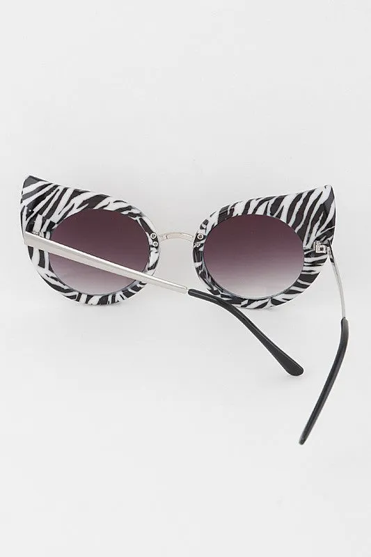 Yvonne Round Animal Print Cat Eye Sunglasses