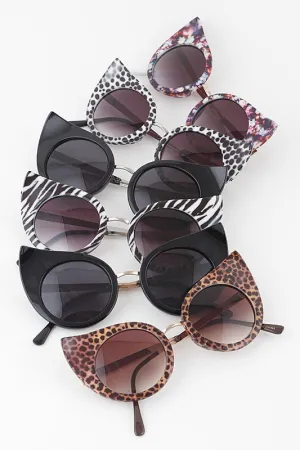 Yvonne Round Animal Print Cat Eye Sunglasses